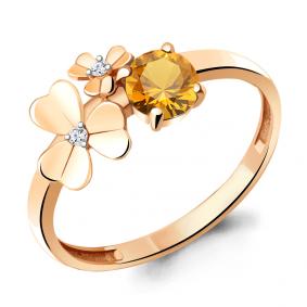 Кольцо из золочёного серебра AQUAMARINE А6956106А-п с фианитом и цитрином А6956106А-п фото