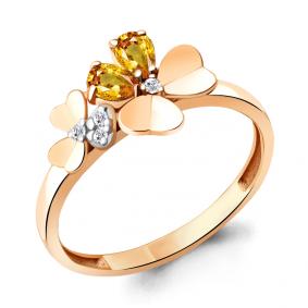 Кольцо из золочёного серебра AQUAMARINE А6956306А-п с фианитом и цитрином А6956306А-п фото