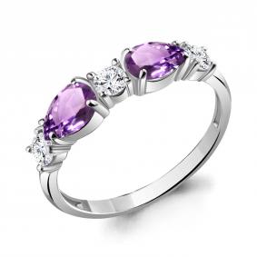 Серебряное кольцо AQUAMARINE А6956504А с фианитом и аметистом А6956504А фото