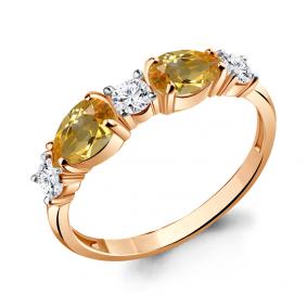 Кольцо из золочёного серебра AQUAMARINE А6956506А-п с фианитом и цитрином А6956506А-п фото