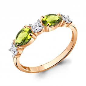Кольцо из золочёного серебра AQUAMARINE А6956507А-п с фианитом и хризолитом А6956507А-п фото