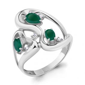 Серебряное кольцо AQUAMARINE А6956909А с фианитом и агатом А6956909А фото