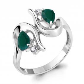 Серебряное кольцо AQUAMARINE А6957009А с фианитом и агатом А6957009А фото