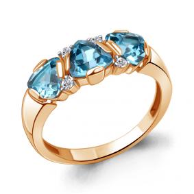 Кольцо из золочёного серебра AQUAMARINE А6958205А-п с топазом и фианитом А6958205А-п фото