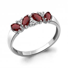 Серебряное кольцо AQUAMARINE А6958503А с фианитом и гранатом А6958503А фото