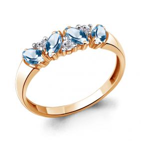 Кольцо из золочёного серебра AQUAMARINE А6958505А-п с топазом и фианитом А6958505А-п фото