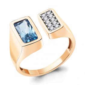 Кольцо из золочёного серебра AQUAMARINE А6958692А-п с топазом и фианитом А6958692А-п фото
