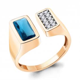 Кольцо из золочёного серебра AQUAMARINE А6958693А-п с фианитом и Лондон топазом А6958693А-п фото