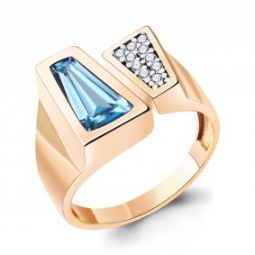 Кольцо из золочёного серебра AQUAMARINE А6958992А-п с топазом и фианитом А6958992А-п фото