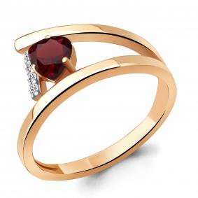 Кольцо из золочёного серебра AQUAMARINE А6959103А-п с фианитом и гранатом А6959103А-п фото