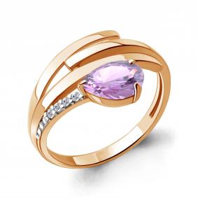 Кольцо из золочёного серебра AQUAMARINE А6959504А-п с фианитом и аметистом А6959504А-п фото