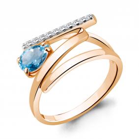 Кольцо из золочёного серебра AQUAMARINE А6960305А-п с топазом и фианитом А6960305А-п фото