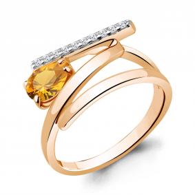 Кольцо из золочёного серебра AQUAMARINE А6960306А-п с фианитом и цитрином А6960306А-п фото