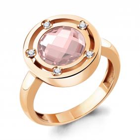 Кольцо из золочёного серебра AQUAMARINE А6961390А-п с фианитом и морганитом А6961390А-п фото