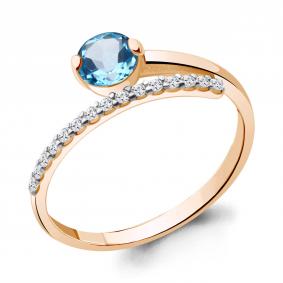Кольцо из золочёного серебра AQUAMARINE А6961405А-п с топазом и фианитом А6961405А-п фото