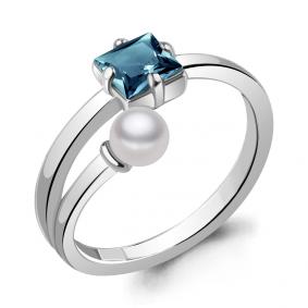 Серебряное кольцо AQUAMARINE А6962008 с жемчугом и Лондон топазом А6962008 фото