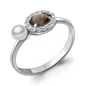 Серебряное кольцо AQUAMARINE А6962101А с фианитом, кварцем и жемчугом А6962101А фото
