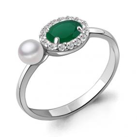 Серебряное кольцо AQUAMARINE А6962109А с фианитом, агатом и жемчугом А6962109А фото