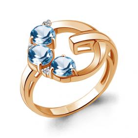 Кольцо из золочёного серебра AQUAMARINE А6963505А-п с топазом и фианитом А6963505А-п фото