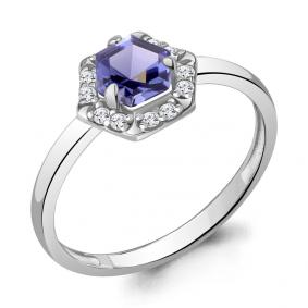 Серебряное кольцо AQUAMARINE А69643603А с фианитом и танзанитом А69643603А фото