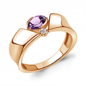 Кольцо из золочёного серебра AQUAMARINE А6965704А-п с фианитом и аметистом А6965704А-п фото