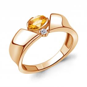 Кольцо из золочёного серебра AQUAMARINE А6965706А-п с фианитом и цитрином А6965706А-п фото