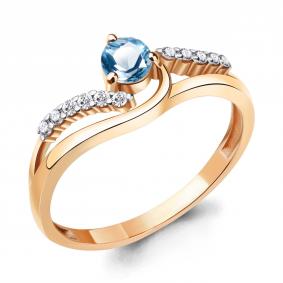 Кольцо из золочёного серебра AQUAMARINE А6968405А-п с топазом и фианитом А6968405А-п фото