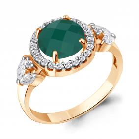 Кольцо из золочёного серебра AQUAMARINE А6971109А-п с фианитом и агатом А6971109А-п фото