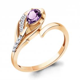 Кольцо из золочёного серебра AQUAMARINE А6972604А-п с фианитом и аметистом А6972604А-п фото