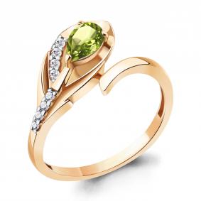 Кольцо из золочёного серебра AQUAMARINE А6972607А-п с фианитом и хризолитом А6972607А-п фото