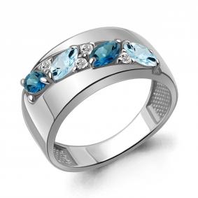 Серебряное кольцо AQUAMARINE А69748600А с топазом, фианитом и Лондон топазом А69748600А фото
