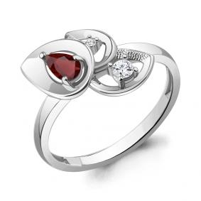 Серебряное кольцо AQUAMARINE А6975303А с фианитом и гранатом А6975303А фото