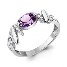 Серебряное кольцо AQUAMARINE А6978104А с фианитом и аметистом А6978104А фото