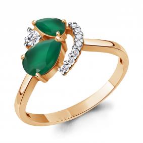 Кольцо из золочёного серебра AQUAMARINE А6984009А-п с фианитом и агатом А6984009А-п фото