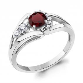 Серебряное кольцо AQUAMARINE А6990303А с фианитом и гранатом А6990303А фото