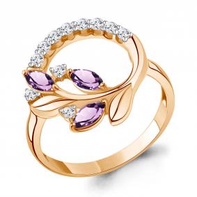 Кольцо из золочёного серебра AQUAMARINE А6992004А-п с фианитом и аметистом А6992004А-п фото