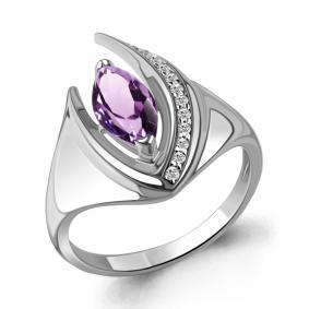 Серебряное кольцо AQUAMARINE А6992504А с фианитом и аметистом А6992504А фото