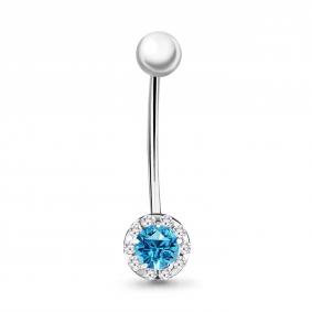 Серебряный пирсинг в пупок AQUAMARINE с фианитом А70571Б А70571Б фото