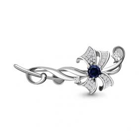 Серебряная брошь AQUAMARINE А71508Б с фианитом и гидротермальным сапфиром А71508Б фото