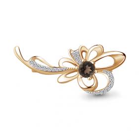 Брошь из золочёного серебра AQUAMARINE А7150901А-п с фианитом и кварцем А7150901А-п фото