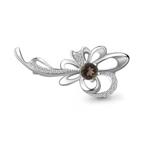 Серебряная брошь AQUAMARINE А7150901А с фианитом и кварцем А7150901А фото