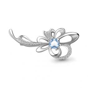 Серебряная брошь AQUAMARINE А7150905А с топазом и фианитом А7150905А фото