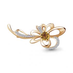 Брошь из золочёного серебра AQUAMARINE А7150906А-п с фианитом и цитрином А7150906А-п фото
