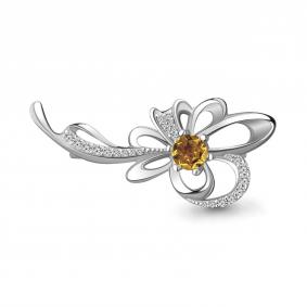 Серебряная брошь AQUAMARINE А7150906А с фианитом и цитрином А7150906А фото