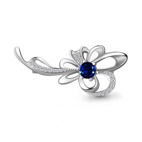 Серебряная брошь AQUAMARINE А71509Б с фианитом и гидротермальным сапфиром А71509Б фото