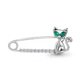 Серебряная булавка AQUAMARINE А72631Г с фианитом и гидротермальным изумрудом А72631Г фото