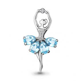 Серебряная брошь AQUAMARINE А7263302А с топазом и фианитом А7263302А фото