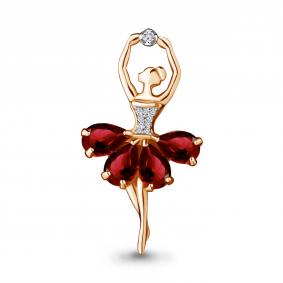 Брошь-подвеска из золоченого серебра AQUAMARINE с гранатом и фианитом А7263303А-п А7263303А-п фото