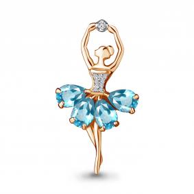 Брошь-подвеска из золоченого серебра AQUAMARINE с Топазом и фианитом А7263305А-п А7263305А-п фото
