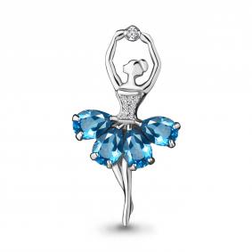 Серебряная брошь AQUAMARINE А7263305А с топазом и фианитом А7263305А фото
